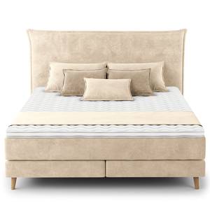 Lit boxspring Avellino I Velours Vaia: Crème - 180 x 200cm - D3 medium