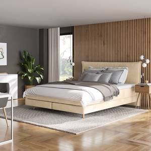 Lit boxspring Avellino I Velours Vaia: Crème - 180 x 200cm - D3 medium