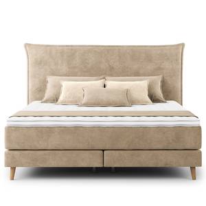 Lit boxspring Avellino I Velours Vaia: Beige - 160 x 200cm - D3 medium