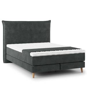 Lit boxspring Avellino I Velours Vaia: Gris foncé - 140 x 200cm - D2 souple