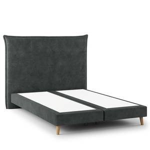 Boxspring Avellino I Velours Vaia: Donkergrijs - 140 x 200cm - H2 zacht