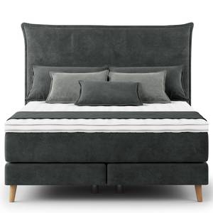 Lit boxspring Avellino I Velours Vaia: Gris foncé - 140 x 200cm - D2 souple