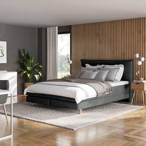 Boxspring Avellino I Velours Vaia: Donkergrijs - 140 x 200cm - H2 zacht