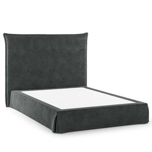 Lit boxspring Avellino II Velours Vaia: Gris foncé - 140 x 200cm - D2 souple