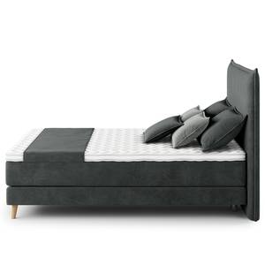 Boxspring Avellino I Velours Vaia: Donkergrijs - 140 x 200cm - H3 medium