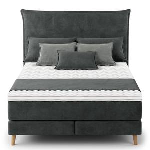 Lit boxspring Avellino I Velours Vaia: Gris foncé - 140 x 200cm - D3 medium