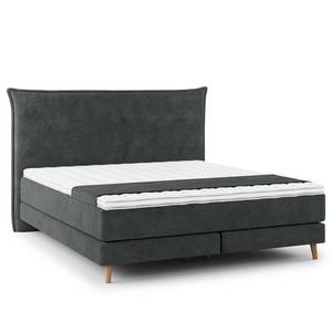 Lit boxspring Avellino I Velours Vaia: Gris foncé - 160 x 200cm - D2 souple