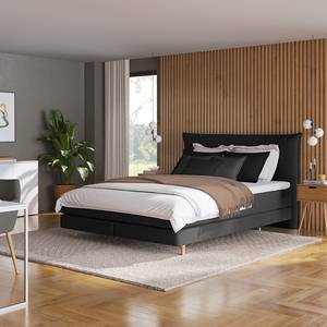 Lit boxspring Avellino I Microfibre Orela: Noir - 140 x 200cm - D2 souple