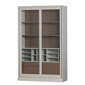 Vitrinenschrank Linton Kiefer massiv - Grau / Walnuss