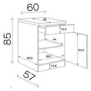 Unterschrank Cresta Hochglanz Weiß / Eiche Sonoma Dekor - Breite: 60 cm