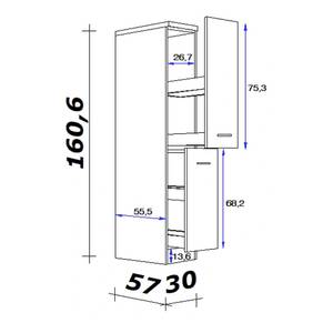 Apothekerschrank Cresta Hochglanz Weiß / Eiche Sonoma Dekor - Höhe: 161 cm