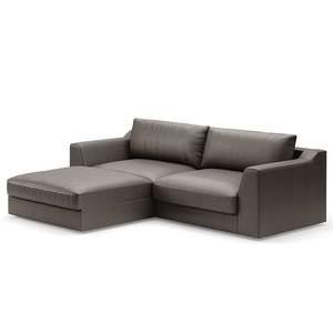 Ecksofa Dixwell mit Longchair Antiklederlook - Microfaser Taeko: Anthrazit - Longchair davorstehend links