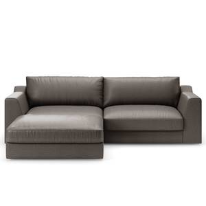 Ecksofa Dixwell mit Longchair Antiklederlook - Microfaser Taeko: Anthrazit - Longchair davorstehend links