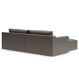 Hoekbank Dixwell met chaise longue antieke leerlook - Microvezel Taeko: Antracitekleurig - Longchair vooraanzicht links