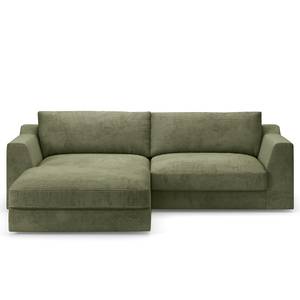 Ecksofa Dixwell mit Longchair Cordstoff Lizza: Olive - Longchair davorstehend links