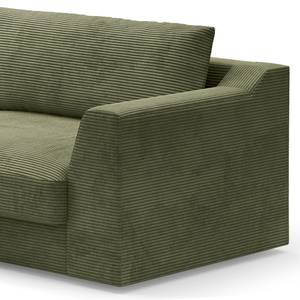 Ecksofa Dixwell mit Longchair Cordstoff Lizza: Olive - Longchair davorstehend links