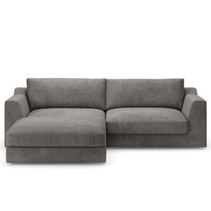 Ecksofa Dixwell mit Longchair Cordstoff Lizza: Grau - Longchair davorstehend links