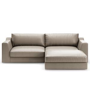 Hoekbank Dixwell met chaise longue antieke leerlook - Microvezel Taeko: Lichtgrijs - Longchair vooraanzicht rechts