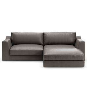 Hoekbank Dixwell met chaise longue antieke leerlook - Microvezel Taeko: Antracitekleurig - Longchair vooraanzicht rechts