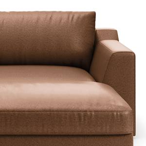 Divano con chaise longue Dixwell Effetto pelle anticata - Microfibra Taeko: marrone - Longchair preimpostata a destra