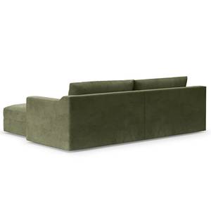 Ecksofa Dixwell mit Longchair Cordstoff Lizza: Olive - Longchair davorstehend rechts