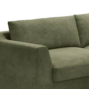 Ecksofa Dixwell mit Longchair Cordstoff Lizza: Olive - Longchair davorstehend rechts