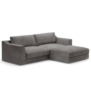 Hoekbank Dixwell met chaise longue Corduroy Lizza: Grijs - Longchair vooraanzicht rechts