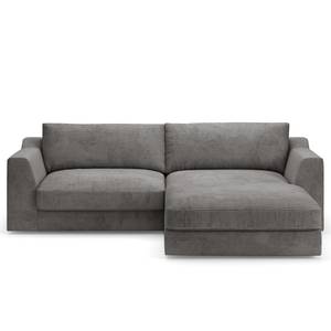 Hoekbank Dixwell met chaise longue Corduroy Lizza: Grijs - Longchair vooraanzicht rechts