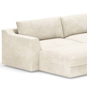 Zithoek Dixwell met hocker Corduroy Lizza: Wit - Longchair vooraanzicht rechts/Ottomaan links