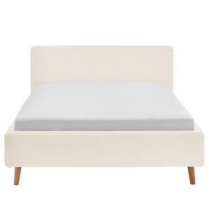 Letto imbottito MATTIS Tessuto / Legno massello di rovere - Tessuto Bouclé Abby: Bianco polare - 140 x 200cm - Senza rete a doghe