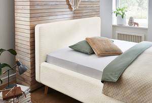 Gestoffeerd bed MATTIS geweven stof/massief eikenhout - Bouclé Stof Abby: Polair wit - 140 x 200cm - Zonder lattenbodem