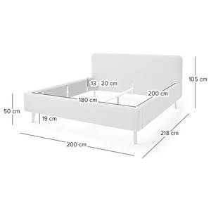 Gestoffeerd bed MATTIS geweven stof/massief eikenhout - Bouclé Stof Abby: Polair wit - 180 x 200cm - Zonder lattenbodem