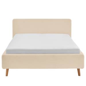 Letto imbottito MATTIS Tessuto / Legno massello di rovere - Bouclè Abby: Beige - 180 x 200cm - Senza rete a doghe