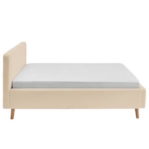 Letto imbottito MATTIS Tessuto / Legno massello di rovere - Bouclè Abby: Beige - 180 x 200cm - Senza rete a doghe