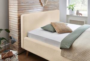 Gestoffeerd bed MATTIS geweven stof/massief eikenhout - Bouclè Abby: Beige - 180 x 200cm - Zonder lattenbodem