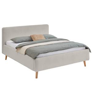 Letto imbottito MATTIS Tessuto / Legno massello di rovere - Bouclè Abby: grigio - 180 x 200cm - Senza rete a doghe