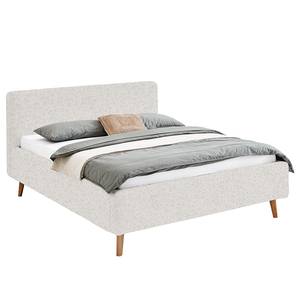 Letto imbottito MATTIS Tessuto / Legno massello di rovere - Bouclè Abby: grigio - 180 x 200cm - Con rete a doghe