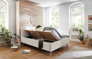 Gestoffeerd bed MATTIS geweven stof/massief eikenhout - Bouclè Abby: Grijs - 180 x 200cm - Met lattenbodem