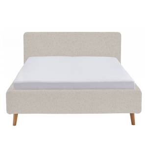 Letto imbottito MATTIS Tessuto / Legno massello di rovere - Bouclè Abby: grigio - 180 x 200cm - Con rete a doghe