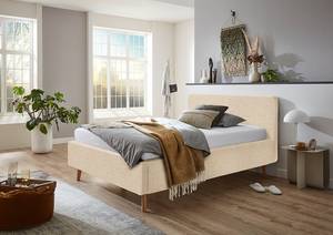 Gestoffeerd bed MATTIS geweven stof/massief eikenhout - Bouclè Abby: Beige - 140 x 200cm - Met lattenbodem