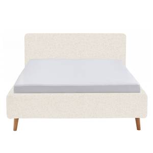 Letto imbottito MATTIS Tessuto / Legno massello di rovere - Tessuto Bouclé Abby: Bianco polare - 160 x 200cm - Con rete a doghe