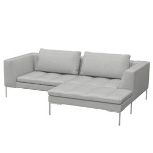 Ecksofa MADISON mit breitem Ottomane Webstoff - Webstoff Saia: Hellgrau - Ottomane davorstehend rechts - Chrom glänzend