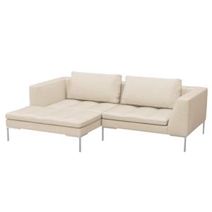 Ecksofa MADISON mit breitem Ottomane Webstoff - Webstoff Saia: Beige - Ottomane davorstehend links - Chrom glänzend