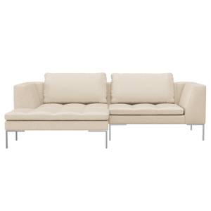 Ecksofa MADISON mit breitem Ottomane Webstoff - Webstoff Saia: Beige - Ottomane davorstehend links - Chrom glänzend