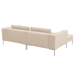 Ecksofa MADISON mit breitem Ottomane Webstoff - Webstoff Saia: Beige - Ottomane davorstehend links - Chrom glänzend