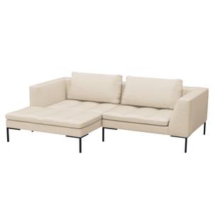 Ecksofa MADISON mit breitem Ottomane Webstoff - Webstoff Saia: Beige - Ottomane davorstehend links - Schwarz