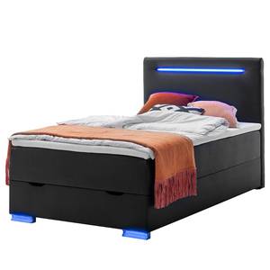 Letto boxspring Las Vegas Incl. illuminazione piedi e testiera, contenitore e topper - Similpelle Mei: nero - 140 x 200cm