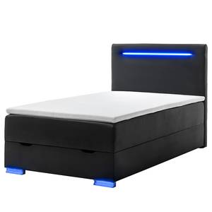 Letto boxspring Las Vegas Incl. illuminazione piedi e testiera, contenitore e topper - Similpelle Mei: nero - 140 x 200cm