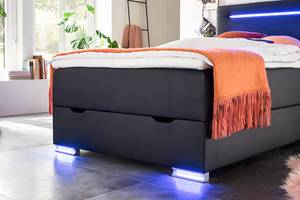 Letto boxspring Las Vegas Incl. illuminazione piedi e testiera, contenitore e topper - Similpelle Mei: nero - 140 x 200cm