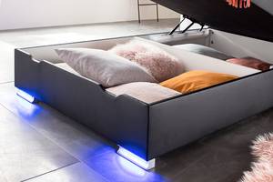 Letto boxspring Las Vegas Incl. illuminazione piedi e testiera, contenitore e topper - Similpelle Mei: nero - 140 x 200cm